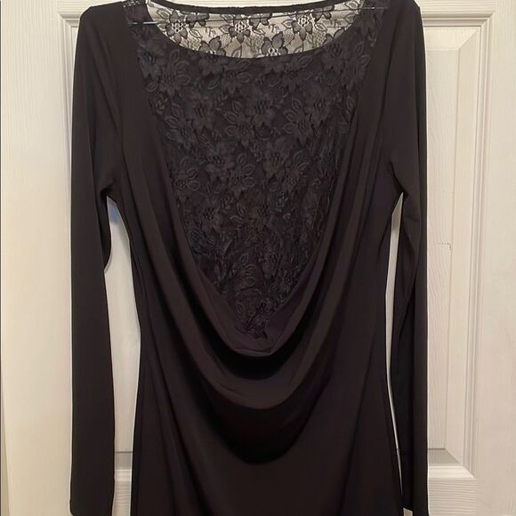 Jennifer Lopez Black Dress w/ Lace Back Long Sleeve Bodycon Women's Medium J-Lo - Picture 2 of 4